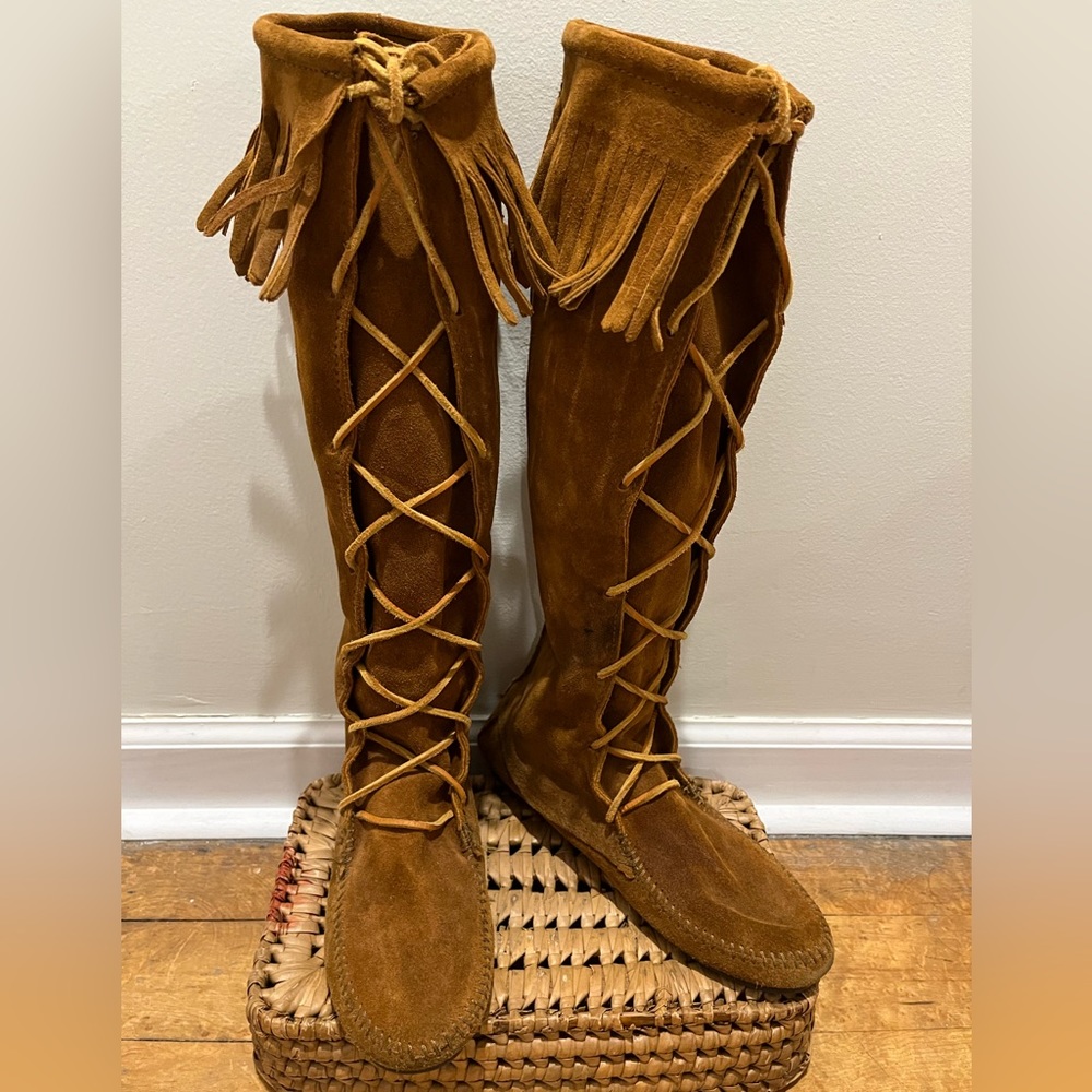 Minnetonka Front Lace Knee High Boot Moccasin